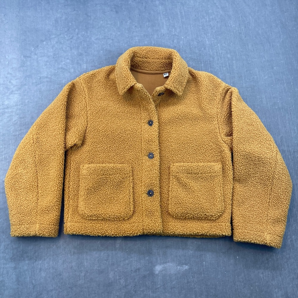 Uniqlo Women's XS Mustard Yellow Sherpa Fleece Button Up Jacket